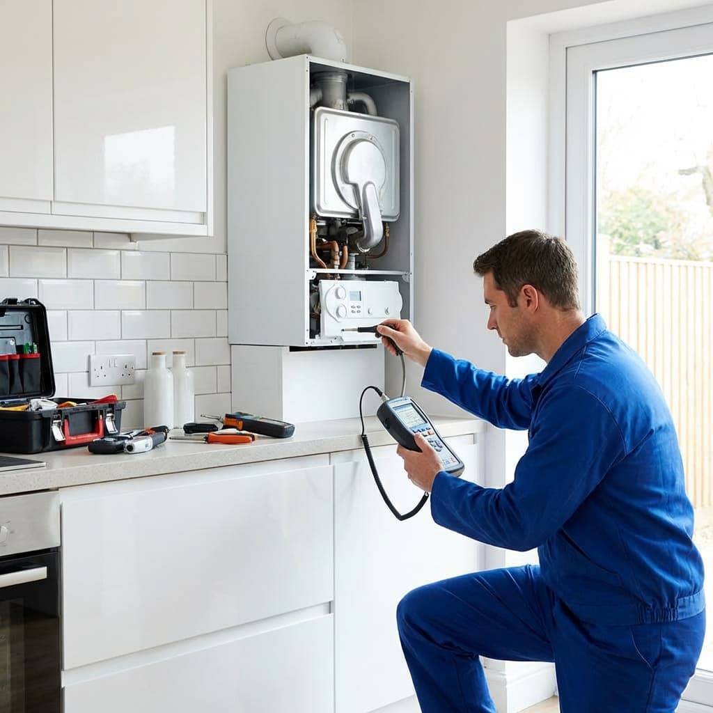 Technicien réparant une chaudière gaz